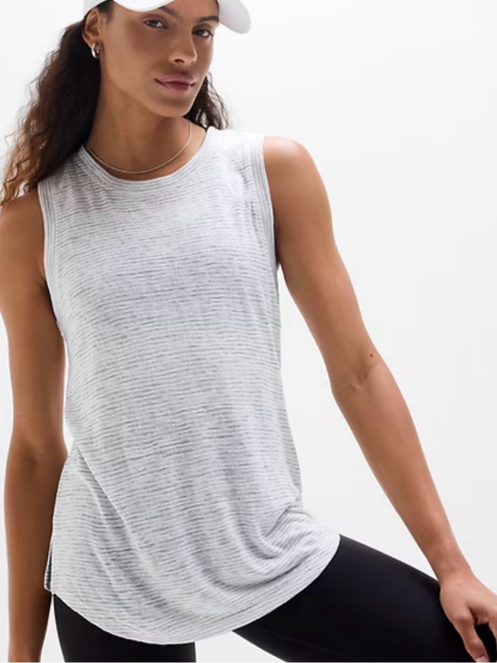 Athleta Breezy Tank in Cobblestone Grey Stripe